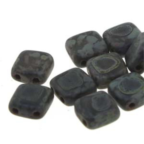 6mm 2-Hole Tile - Matte Jet Picasso - CZTWN06-23980-43400 -  25 Bead Strand