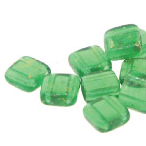 6mm 2-Hole Tile - Emerald Gold Marble - CZTWN06-50140-95502 -  25 Bead Strand