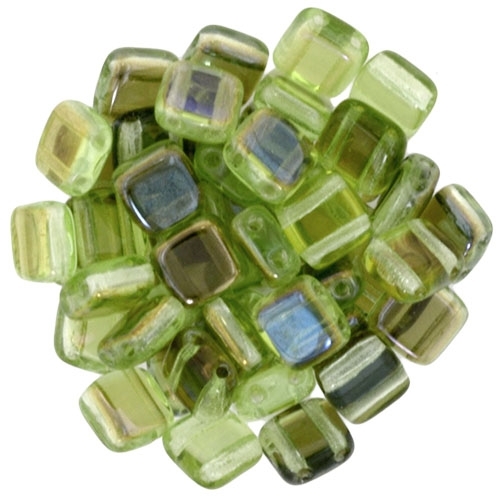 6mm 2-Hole Tile - Peridot Twilight - CZTWN06-50500-22901 - 50 Bead Strand