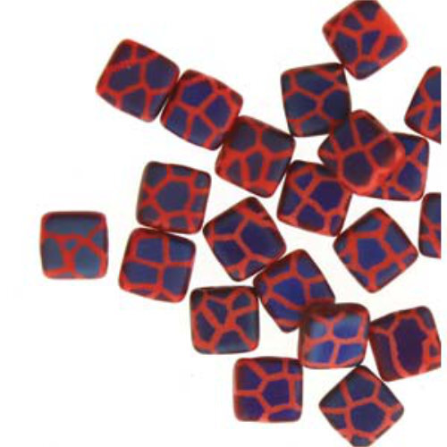 6mm 2-Hole Tile - Matte Opaque Red Azuro - CZTWN06-93180-22273CR -  25 Bead Strand