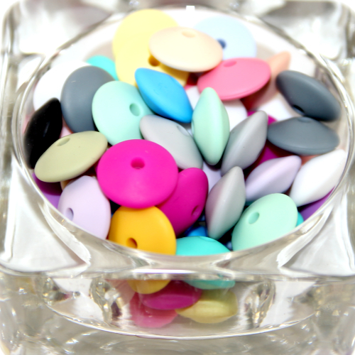 Pack of 14 - 15mm Lentil Silicone Bead - Mixed Colours