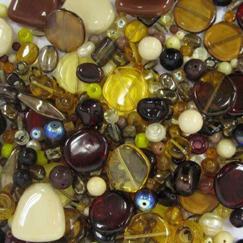 Czech Pressed Glass Mixed Beads - Brown - 25gm Bag