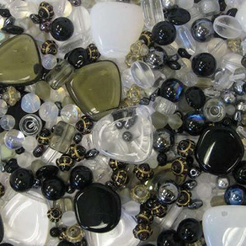 Czech Pressed Glass Mixed Beads - Grey - 25gm Bag