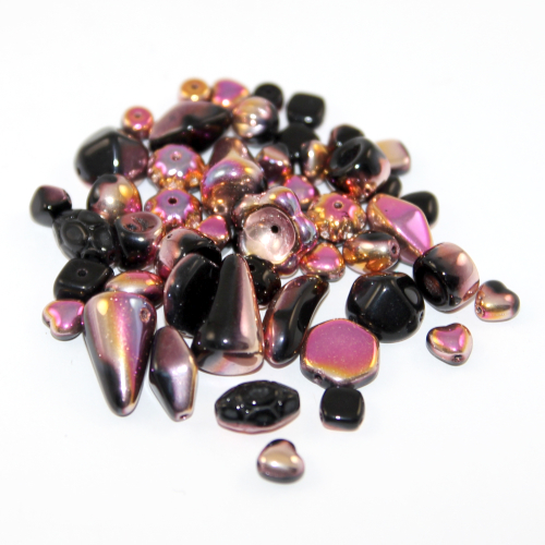 Czech Pressed Glass Mixed Beads - Jet Slipperit - 25gm Bag