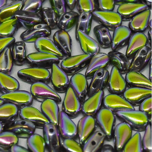3mm x 6mm Drop Duo Bead - 2 Hole - Crystal Vitrail Full - 00030-28100 - 30 Piece Bag
