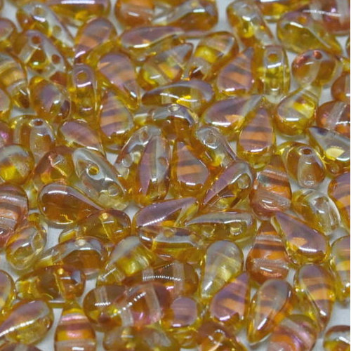 3mm x 6mm Drop Duo Bead - 2 Hole - Crystal Apricot Medium - 00030-29121 - 30 Piece Bag