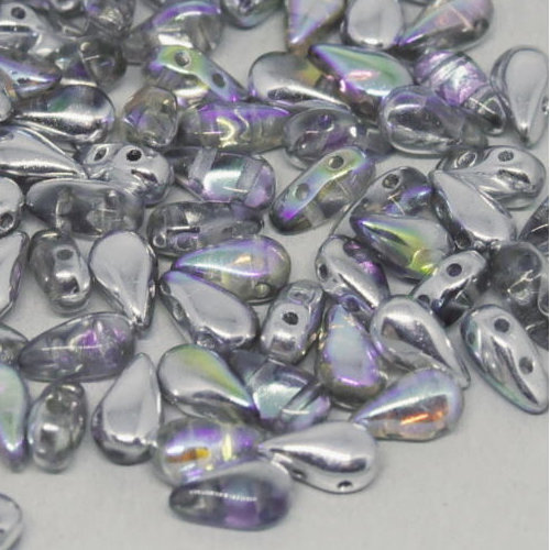 3mm x 6mm Drop Duo Bead - 2 Hole - Crystal Silver Rainbow - 00030-98530 - 30 Piece Bag