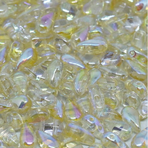 3mm x 6mm Drop Duo Bead - 2 Hole - Crystal Yellow Rainbow - 00030-98531