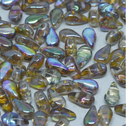 3mm x 6mm Drop Duo Bead - 2 Hole - Crystal Brown Rainbow - 00030-98532