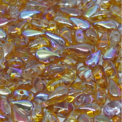 3mm x 6mm Drop Duo Bead - 2 Hole - Crystal Orange Rainbow - 00030-98535