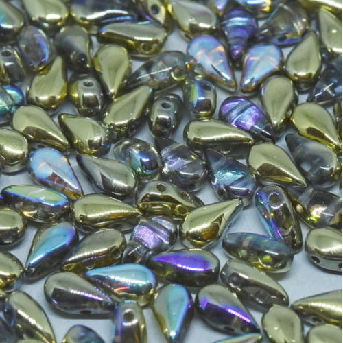 3mm x 6mm Drop Duo Bead - 2 Hole - Crystal Golden Rainbow - 00030-98536