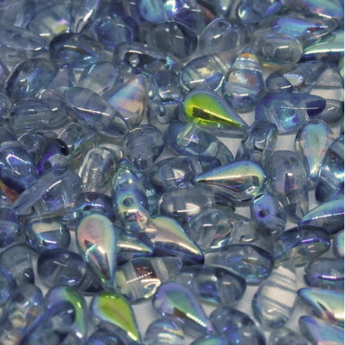 3mm x 6mm Drop Duo Bead - 2 Hole - Crystal Blue Rainbow - 00030-98538
