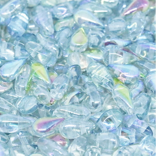 3mm x 6mm Drop Duo Bead - 2 Hole - Crystal Green Rainbow - 00030-98539 - 30 Piece Bag