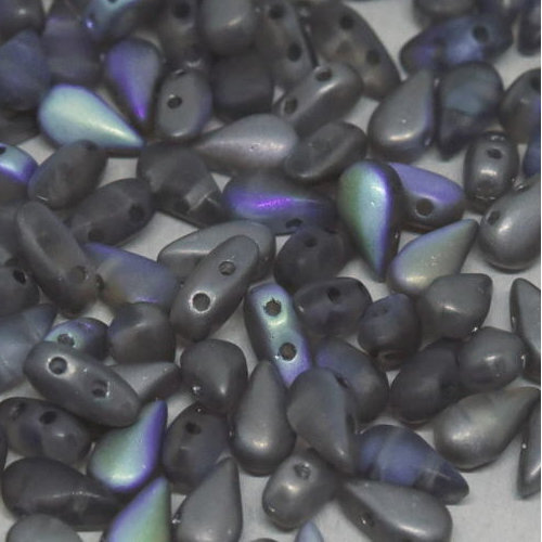 3mm x 6mm Drop Duo Bead - 2 Hole - Crystal Graphite Rainbow Mate - 00030-98577 - 30 Piece Bag