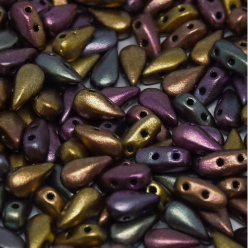 3mm x 6mm Drop Duo Bead - 2 Hole - Purple Iris Gold - 01640  - 30 Piece Bag