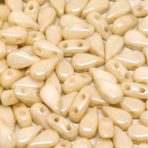 3mm x 6mm Drop Duo Bead - 2 Hole - Chalk White Champagne Luster - 03000 -14413 - 30 Piece Bag