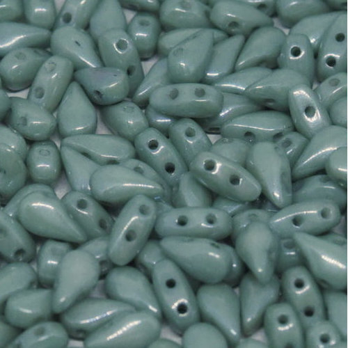 3mm x 6mm Drop Duo Bead - 2 Hole - Chalk White Teal Luster - 03000 -14459 - 30 Piece Bag