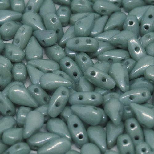 3mm x 6mm Drop Duo Bead - 2 Hole - Chalk White Teal Luster - 03000 -14459