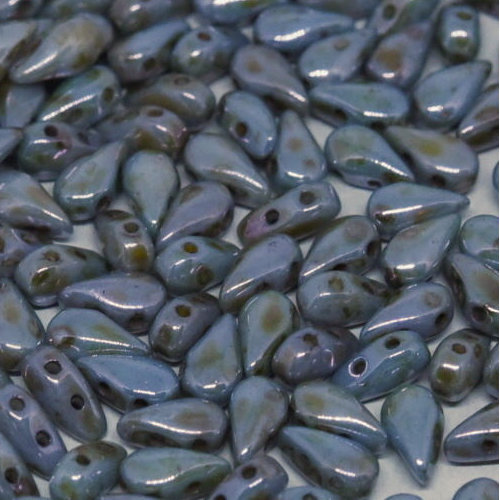 3mm x 6mm Drop Duo Bead - 2 Hole - Chalk White Blue Luster - 03000 -65431 - 30 Piece Bag
