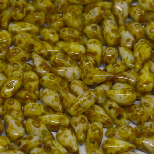 3mm x 6mm Drop Duo Bead - 2 Hole - Chalk White Travertine Dark - 03000 -86805 - 30 Piece Bag