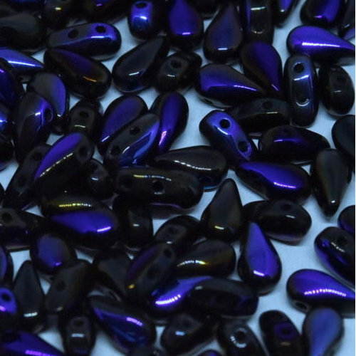 3mm x 6mm Drop Duo Bead - 2 Hole - Jet Azuro Full - 23980-22203 - 30 Piece Bag
