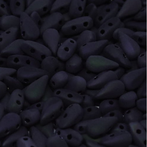 3mm x 6mm Drop Duo Bead - 2 Hole - Jet Amezit Matte - 23980-22773 - 30 Piece Bag