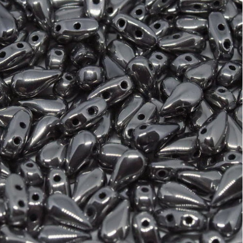 3mm x 6mm Drop Duo Bead - 2 Hole - Jet Chrome Full - 23980-27400 - 30 Piece Bag