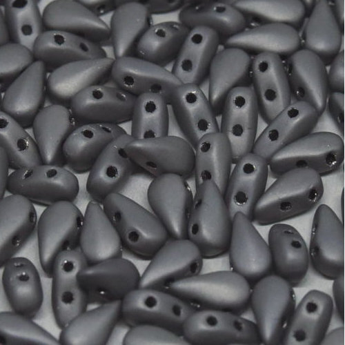 3mm x 6mm Drop Duo Bead - 2 Hole - Jet Chrome Full Matte - 23980-27470