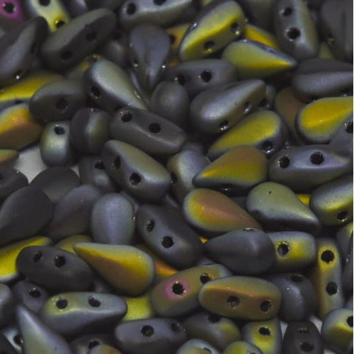 3mm x 6mm Drop Duo Bead - 2 Hole - Jet Marea Full Matted - 23980-28073