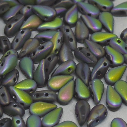 3mm x 6mm Drop Duo Bead - 2 Hole - Jet Vitrail Full Matte - 23980-28170 - 30 Piece Bag