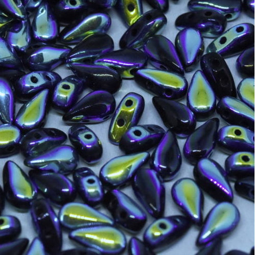 3mm x 6mm Drop Duo Bead - 2 Hole - Jet AB Full - 23980-28703 - 30 Piece Bag