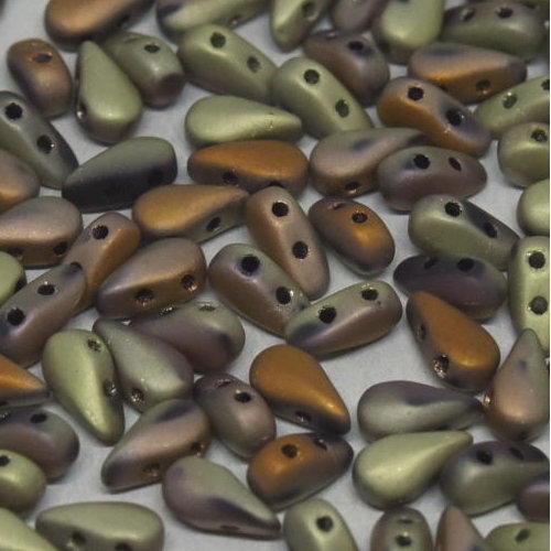 3mm x 6mm Drop Duo Bead - 2 Hole - Jet California Gold Rush Matte - 23980-98572 - 30 Piece Bag