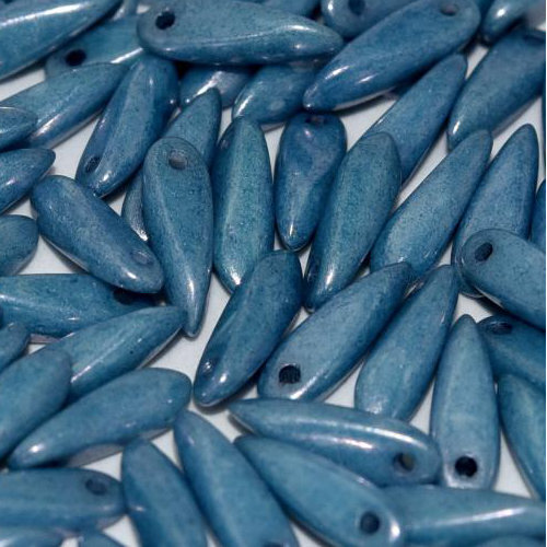 3mm x 11mm Dagger Bead - Chalk White Baby Blue Luster - 03000-14464 - 25 Piece Bag