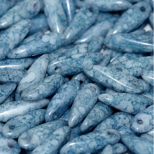 3mm x 11mm Dagger Bead - Chalk White Teracota Blue - 03000-15464