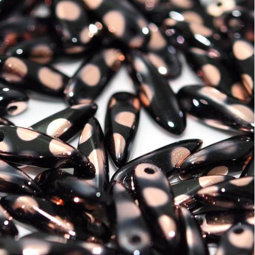 3mm x 11mm Dagger Bead - Jet Capri Gold Dots - 23980-2710X - 25 Piece Bag