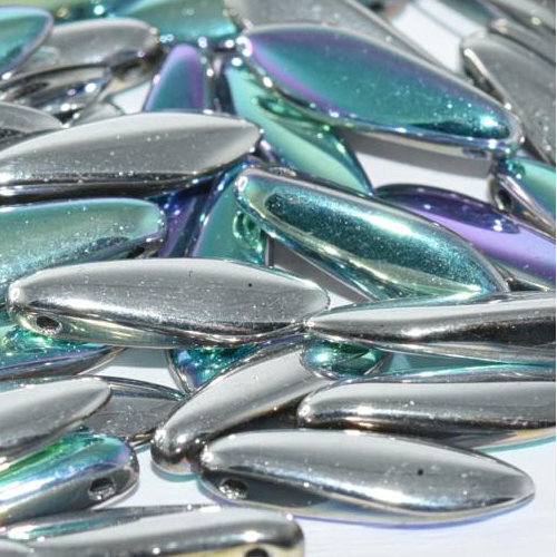 5mm x 16mm Dagger Bead - Crystal Glittery Silver - 00030-98553 - 25 Piece Bag