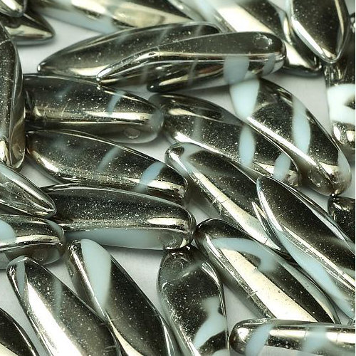 5mm x 16mm Dagger Bead - Alabaster Chrome Stripes - 02010-2740V - 25 Piece Bag