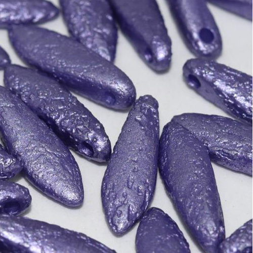 5mm x 16mm Dagger Bead - Alabaster Metallic Violet Etched - 02010-29425E - 25 Piece Bag