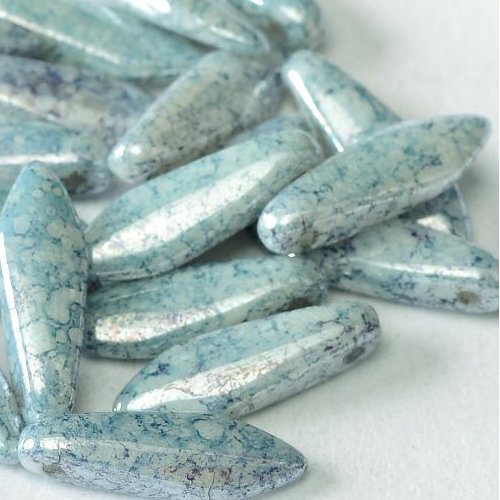 5mm x 16mm Dagger Bead - Chalk White Teracota Blue - 03000-15464 - 25 Piece Bag