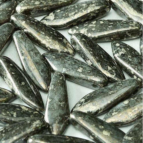 5mm x 16mm Dagger Bead - Chalk White Antique Chrome - 03000-18549 - 25 Piece Bag