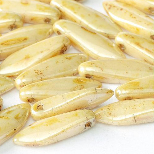 5mm x 16mm Dagger Bead - Chalk White Orange Luster - 03000-65415
