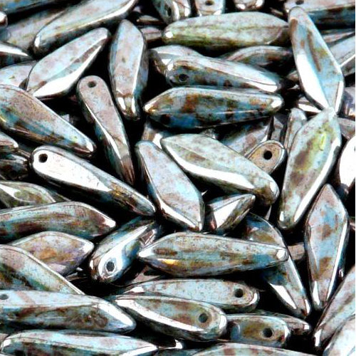 5mm x 16mm Dagger Bead - Chalk White Blue Luster - 03000-65431
