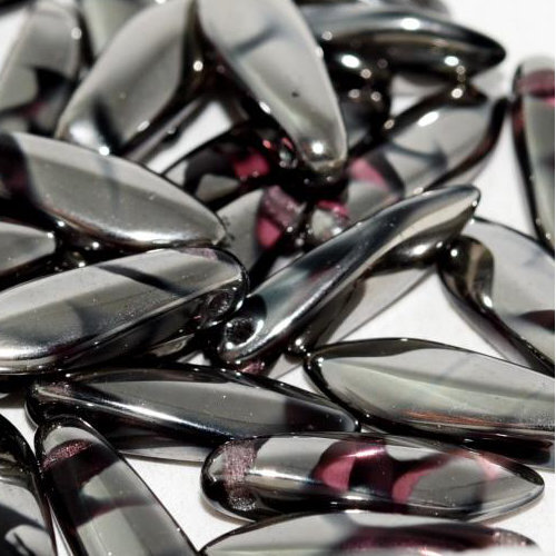 5mm x 16mm Dagger Bead - Dark Amethyst Chrome Stripes - 20060-2740V