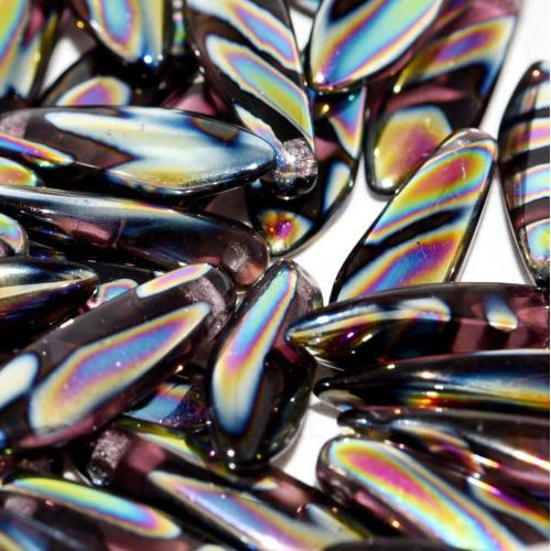 5mm x 16mm Dagger Bead - Dark Amethyst Vitrail Stripes - 20060-2810V