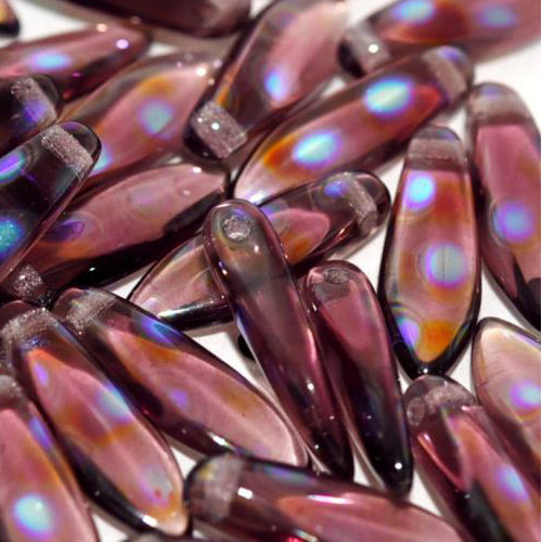 5mm x 16mm Dagger Bead - Dark Amethyst AB Dots - 20060-2870A