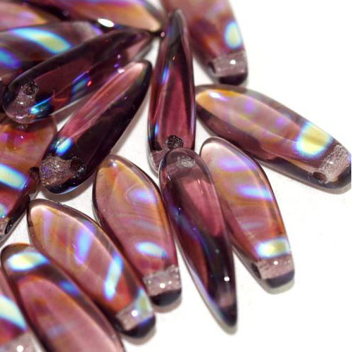 5mm x 16mm Dagger Bead - Dark Amethyst AB Stripes - 20060-2870V