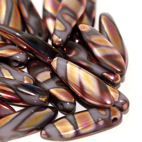 5mm x 16mm Dagger Bead - Opaque Lilac Capri Rose Stripes - 23020-2714V - 25 Piece Bag