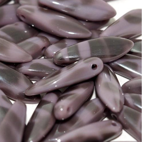 5mm x 16mm Dagger Bead - Opaque Lilac Vacuum Hematite Stripes - 23020-2720V