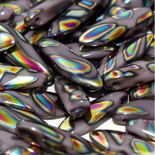 5mm x 16mm Dagger Bead - Opaque Lilac Vitrail Stripes - 23020-2810V