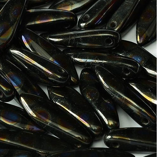 5mm x 16mm Dagger Bead - Jet Azuro Dots - 23980-2220A